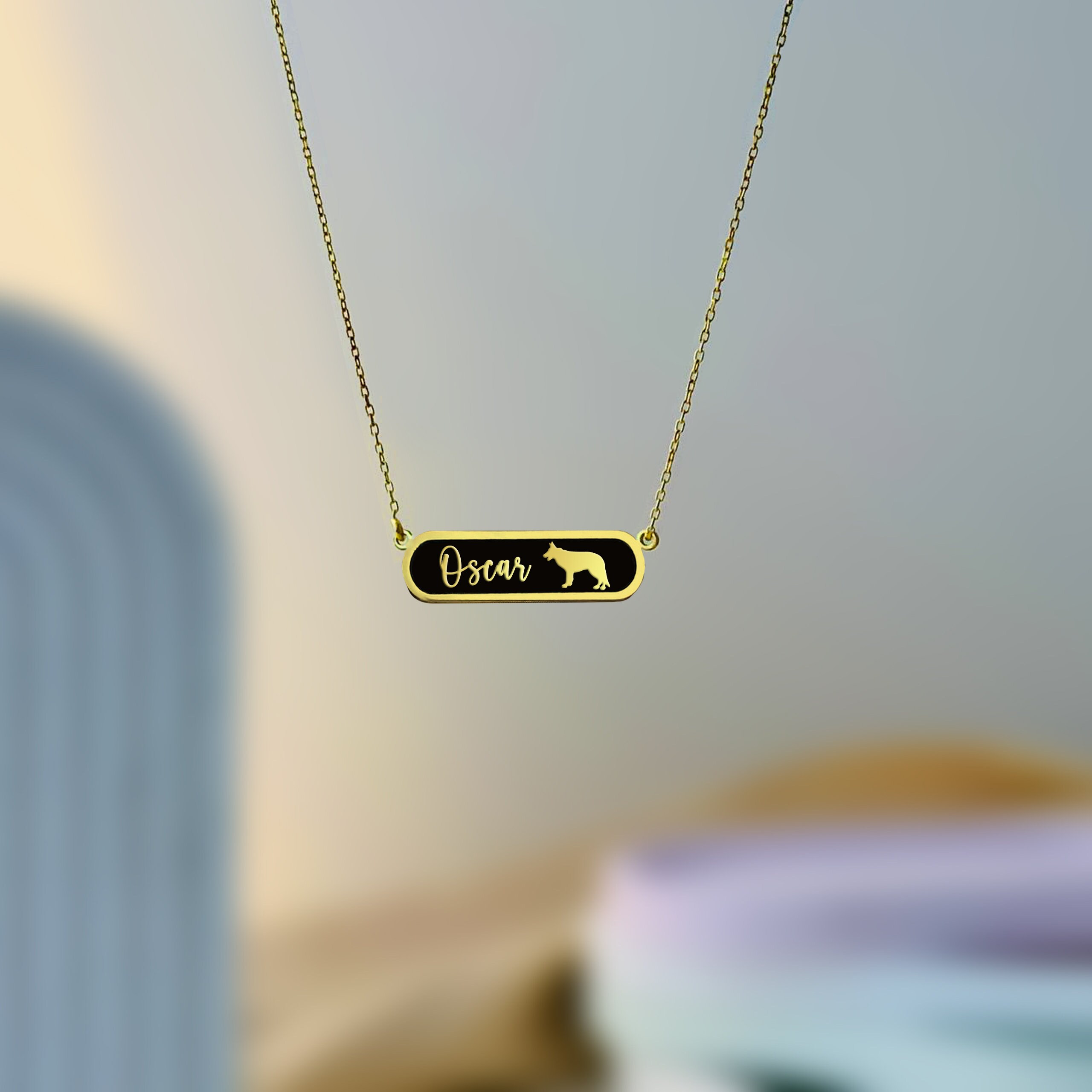 Dog Name Necklace Custom Dog Bar Name Necklace Bar Name Etsy