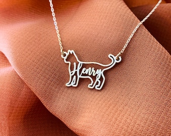 Cat Necklace, Custom Cat Name Necklace, Cat Pendant Necklace, Engraved Cat Pendant, Engraved Pet Charm Necklace, Animal Pet Memorial Gift