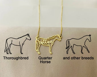 Horse Name Necklace, Horse Necklace for Woman, Personalized Equine Necklace, Elegant Silver Horse Necklace, Horse Memorial Necklace