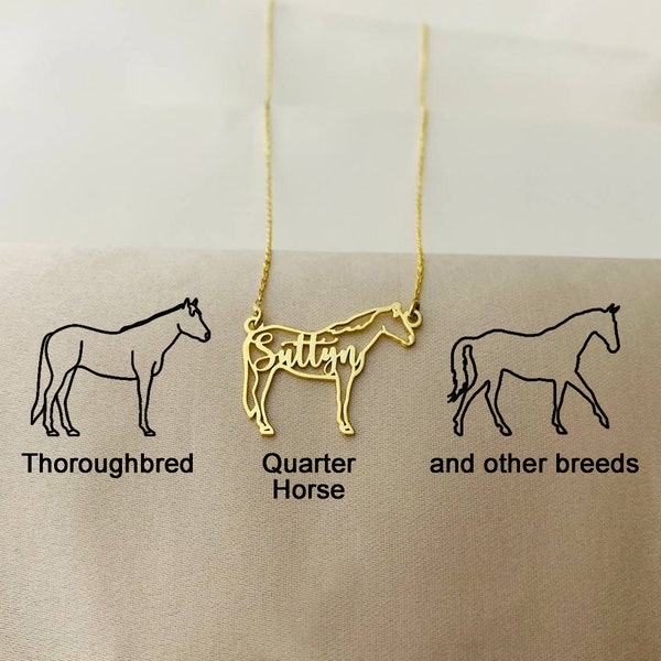 Horse Name Necklace, Horse Necklace for Woman, Personalized Equine Necklace, Elegant Silver Horse Necklace, Horse Memorial Necklace