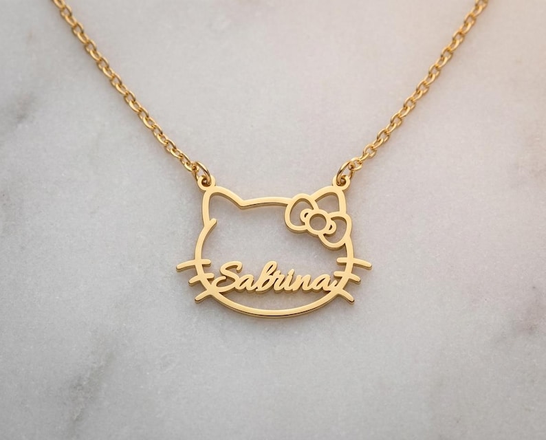 Kitty Name Halskette, süße Kitty Halskette, süße Kitty Katze Name Anhänger, Kitty Gold Halskette, Kitty Schmuck, Kitty Anhänger, Kitty Geschenke für Kinder Bild 5