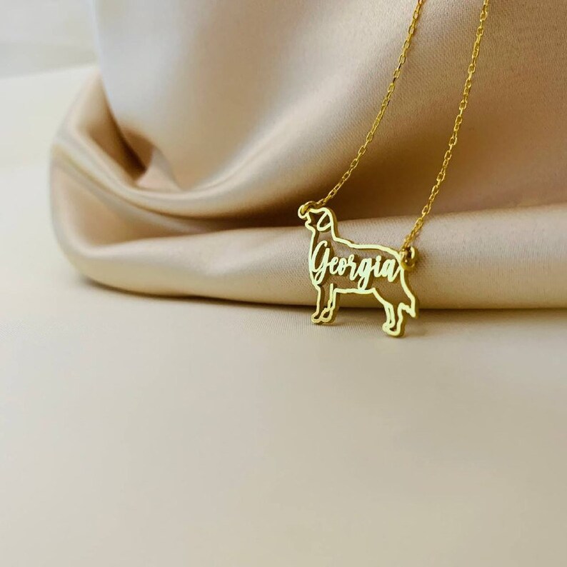 Golden Retriever Dog Silhouette Necklace With Nameanimal Pet Etsy