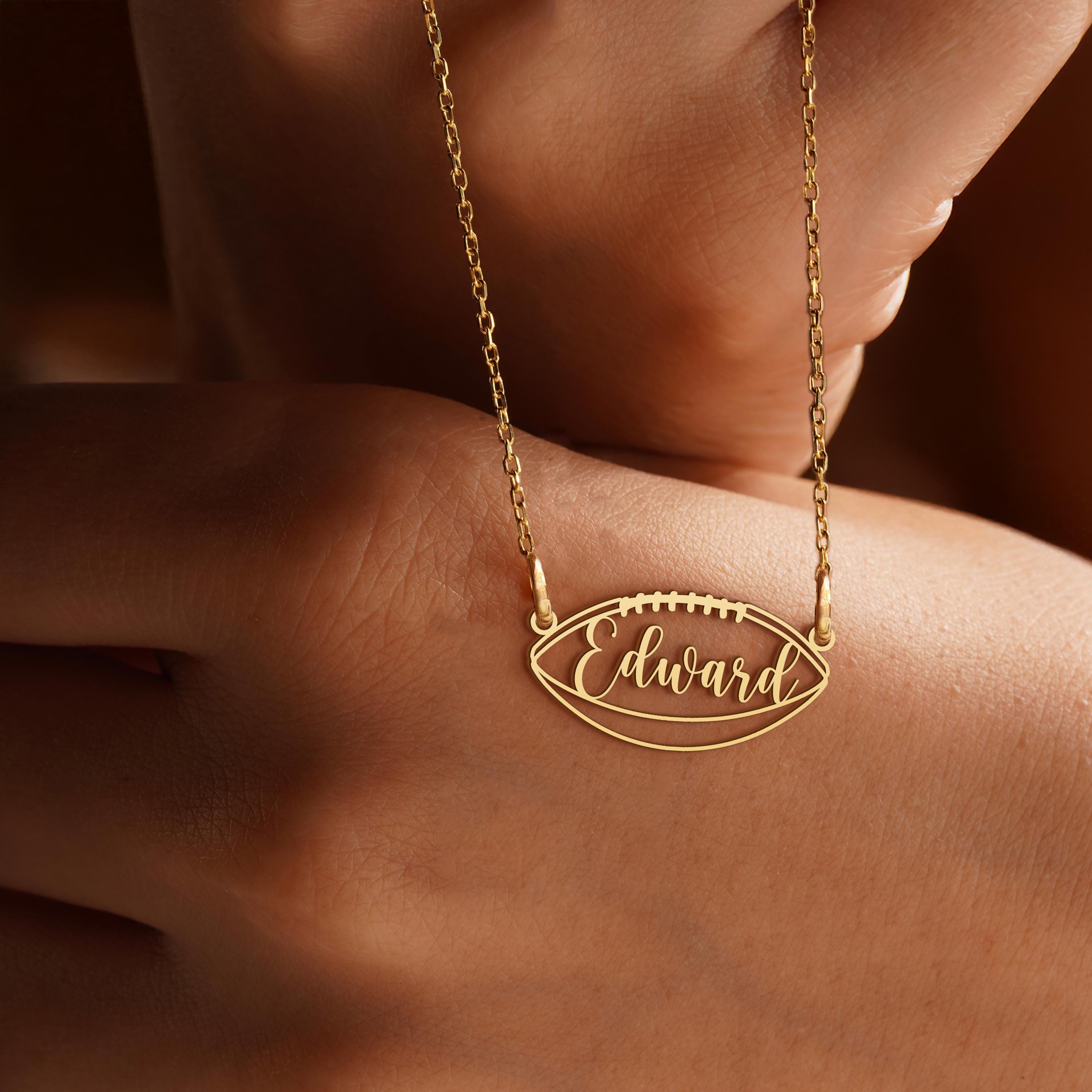 Football Name Necklace, Custom Gold Football Necklace, Personalized Sports Pendant, Unique Gift for Football Fans, Sports Jewelry