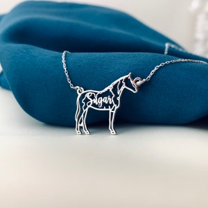 Peut inclure: Collier en argent en forme de cheval avec le nom "Sugar" d&eacute;coup&eacute; &agrave; l'int&eacute;rieur de la silhouette du cheval.