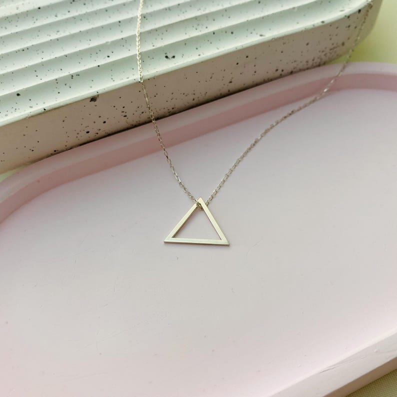 Triangle Necklace, 925 Sterling Silver Triangle Necklace, 14K Gold Triangle Necklace, Minimalist Triangle Necklace, Geometric Pendant image 5