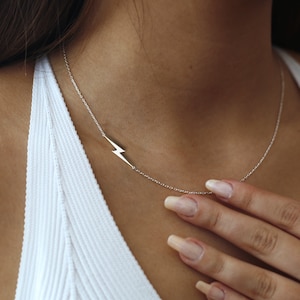 Lightning Bolt Necklace, 925 Silver Lightning Bolt Charm, Gold