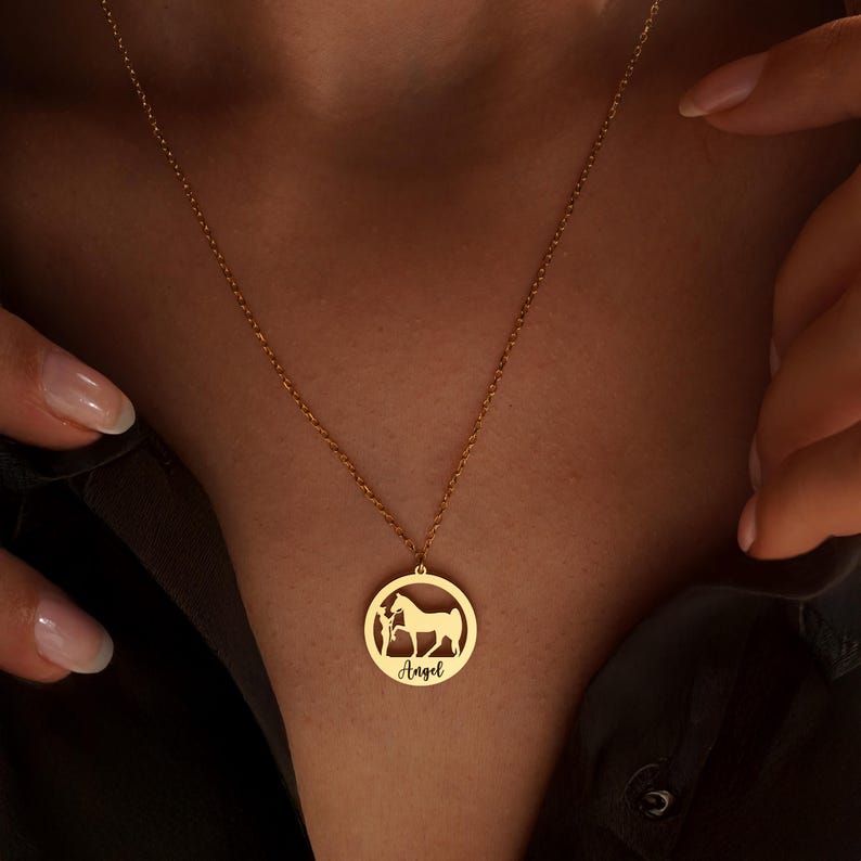 Horse Necklace, Custom Horse Name Necklace, Memorial Horse Necklace, Necklace for Horse Enthusiasts, Horse Mom Gifts, Horse Lover Gift image 1