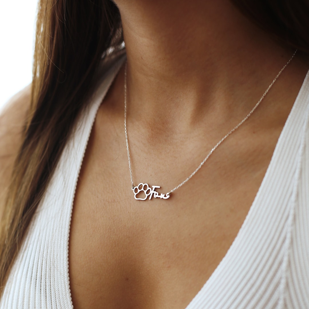 Paw Name Necklace Pet Memorial Gift Dog Name Necklace Cat Name Necklace