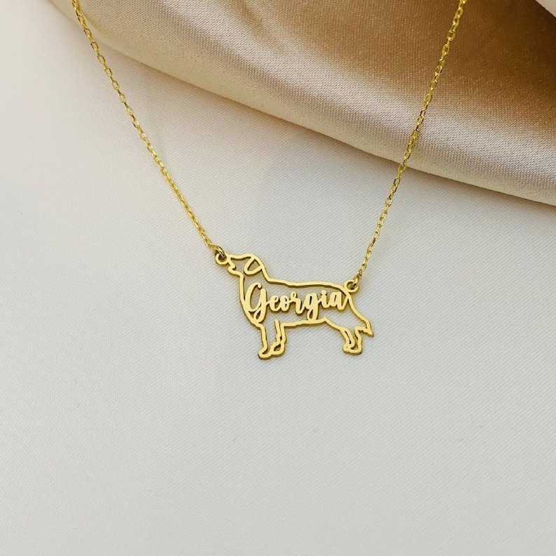 Golden Retriever Dog Silhouette Necklace With Nameanimal Pet Etsy