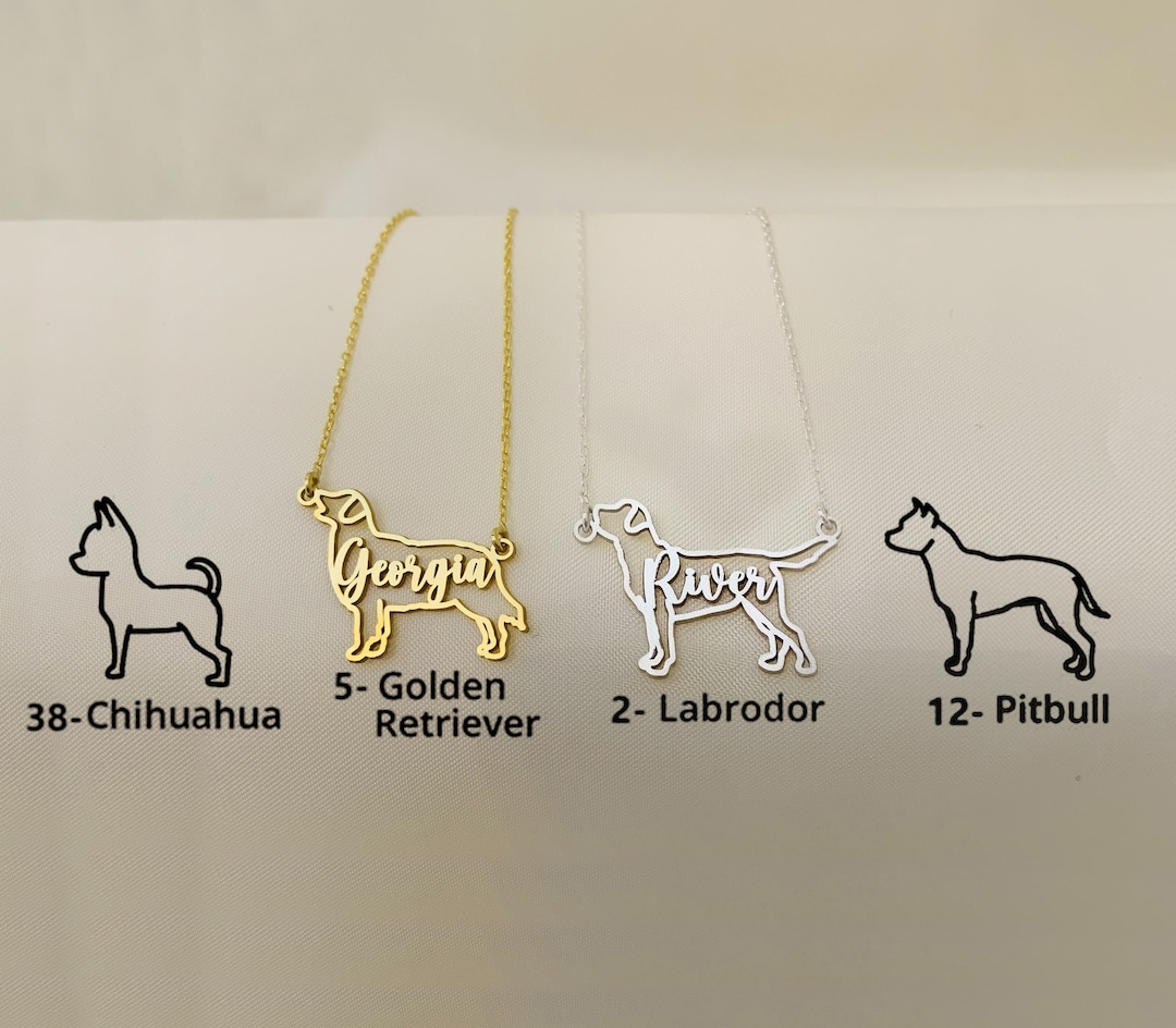 Custom Dog Necklace With Name Dog Silhouette Necklace Dog Breed