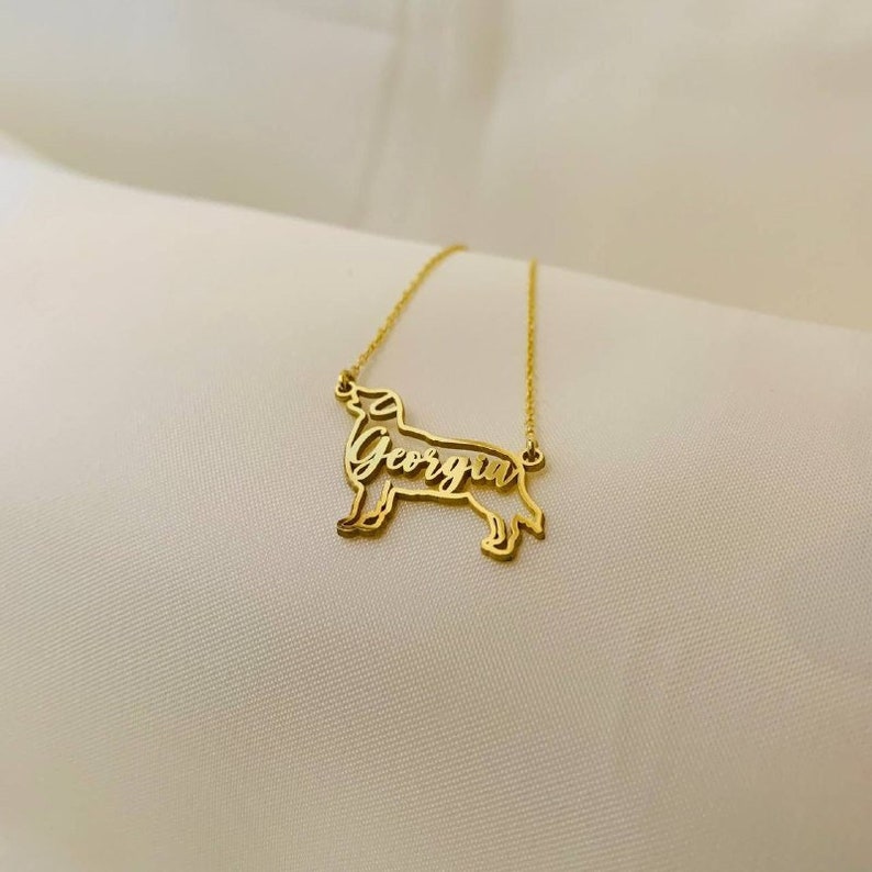 Golden Retriever Dog Silhouette Necklace With Nameanimal Pet Etsy