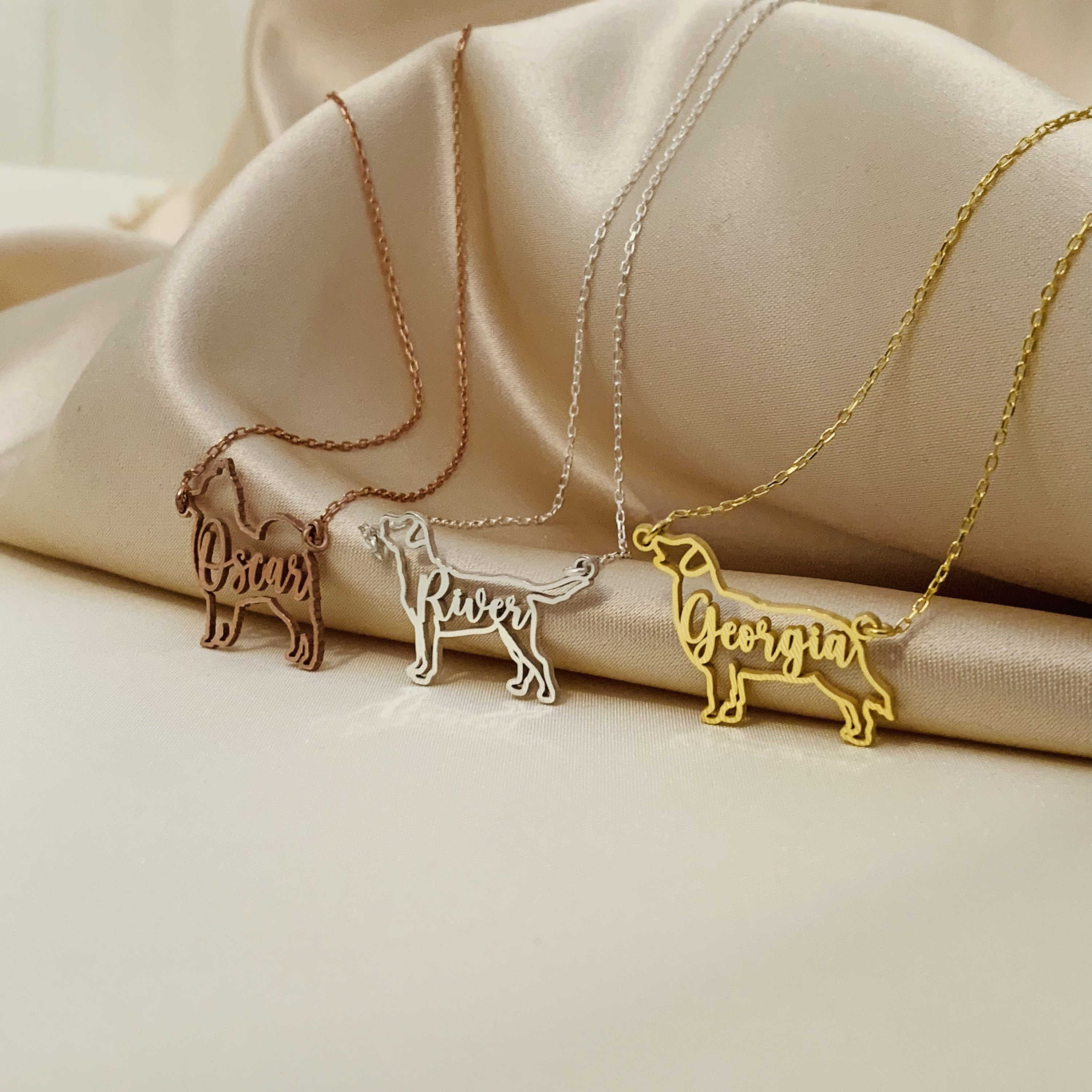 Custom Dog Necklace With Name Dog Silhouette Necklace Dog Etsy