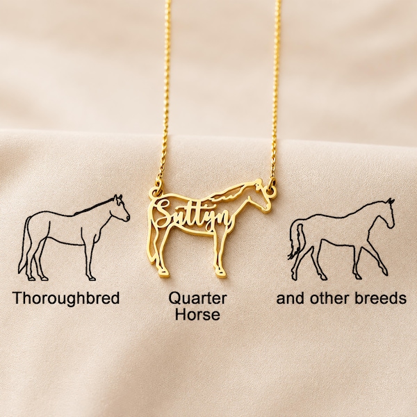 Personalized Horse Name Necklace, Sterling Silver Equine Jewelry, Memorial Gift for Horse Girl