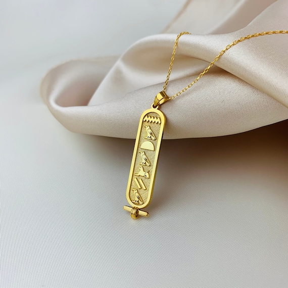 18k Gold Double Sided Egyptian Cartouche Pendant | NILE MALL