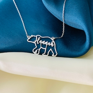 Collier ours avec nom, collier ours en argent sterling, collier ours pour femme, bijoux breloques ours, breloques animal