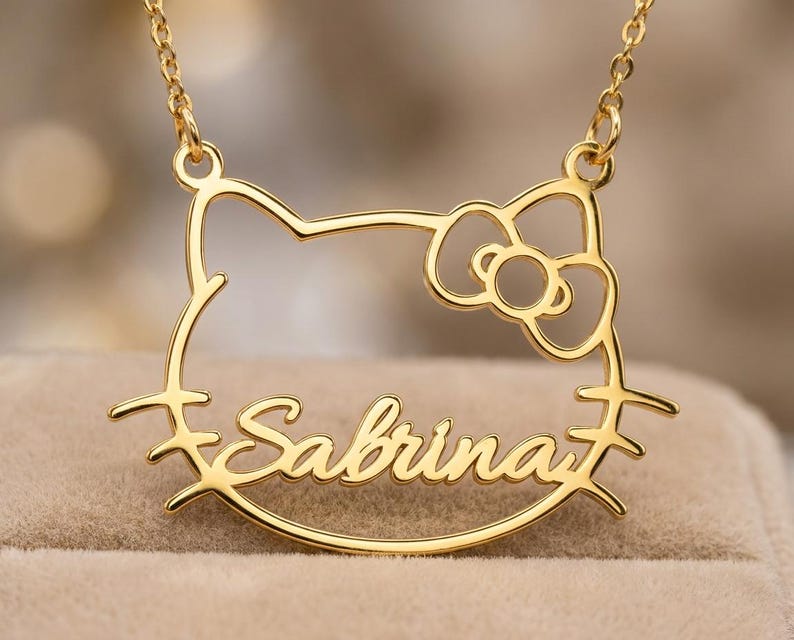 Personalized Kitty Name Necklace, Sterling Silver Dainty Kitty Jewelry afbeelding 1