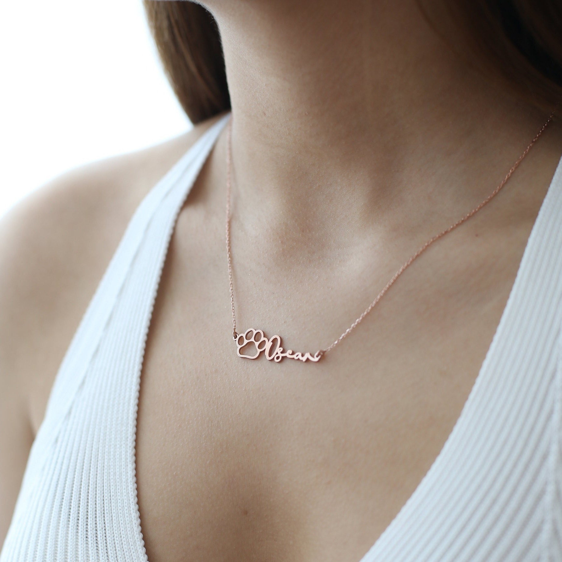 Dog Name Necklace Pet Name Necklace Paw Necklace With Name Etsy