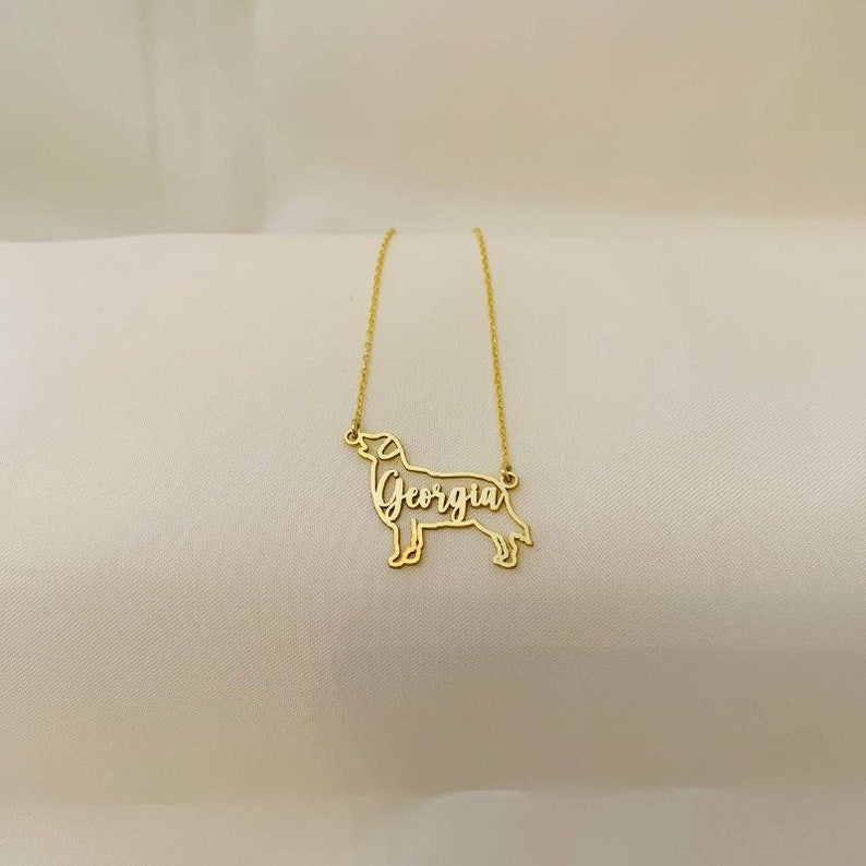Golden Retriever Dog Silhouette Necklace With Nameanimal Pet Etsy