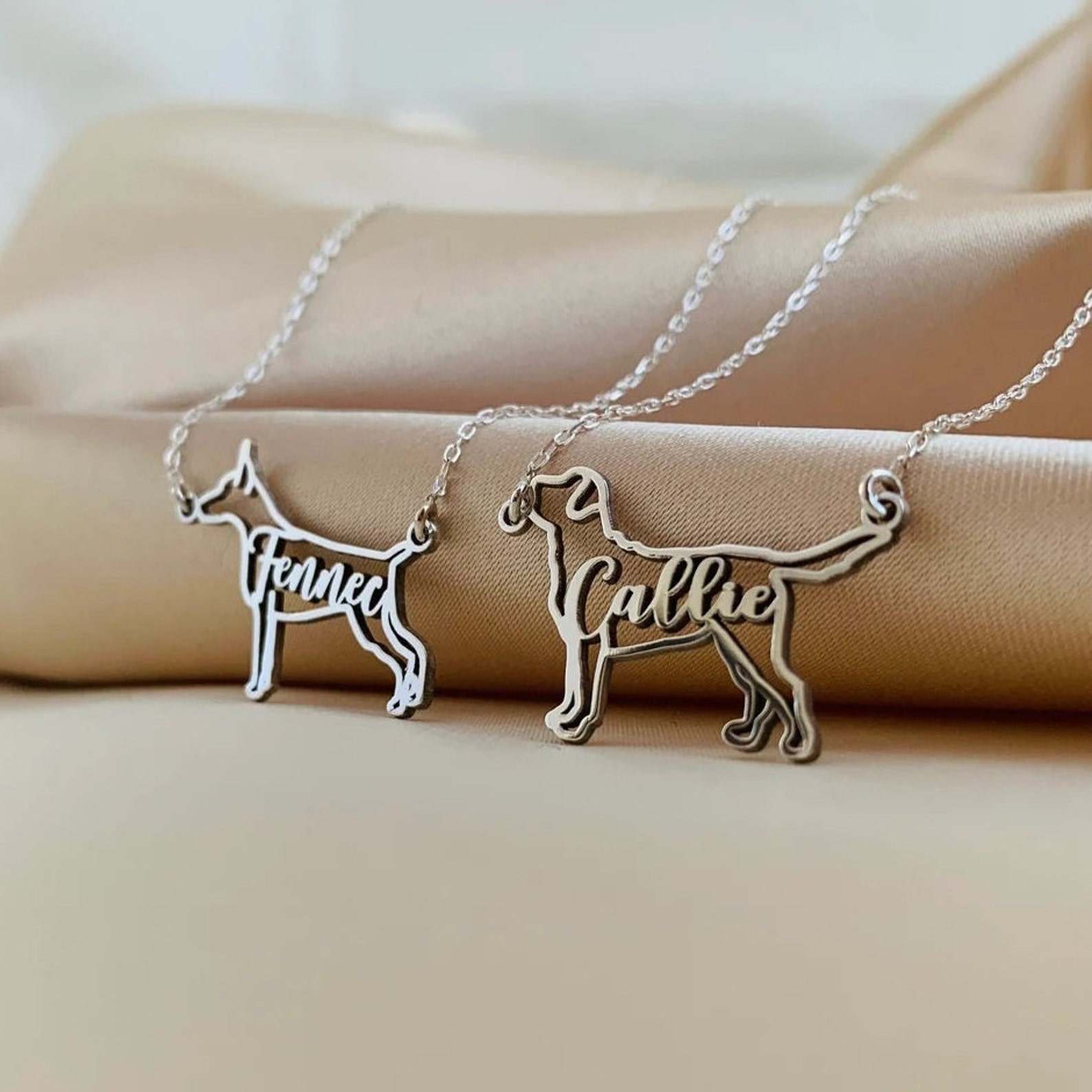 Custom Dog Necklace With Name Dog Silhouette Necklace Dog Etsy