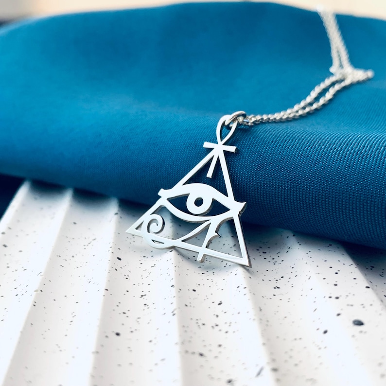 Eye Of Horus Necklace, Ankh Necklace, Egyptian Ankh Necklace, Eye of Ra Pendant, Egyptian Pyramid Necklace, Egypt Necklace, Protection Charm image 7