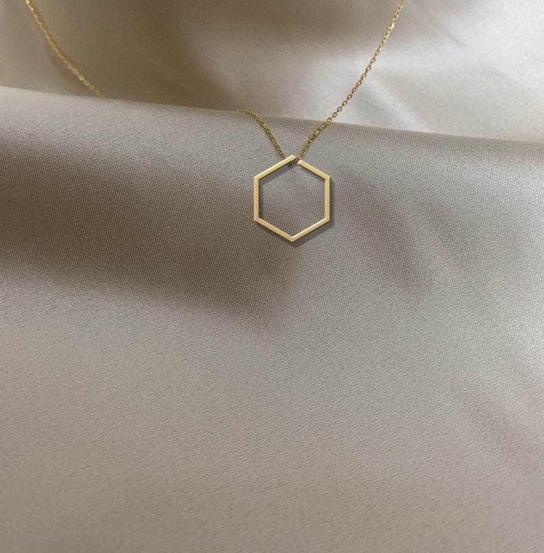Dainty Hexagon Pendant, Simple Silver Hexagon Necklace, Honeycomb Necklace, Geometric Necklace, Layered Necklace, 14K Gold Hexagon Necklace