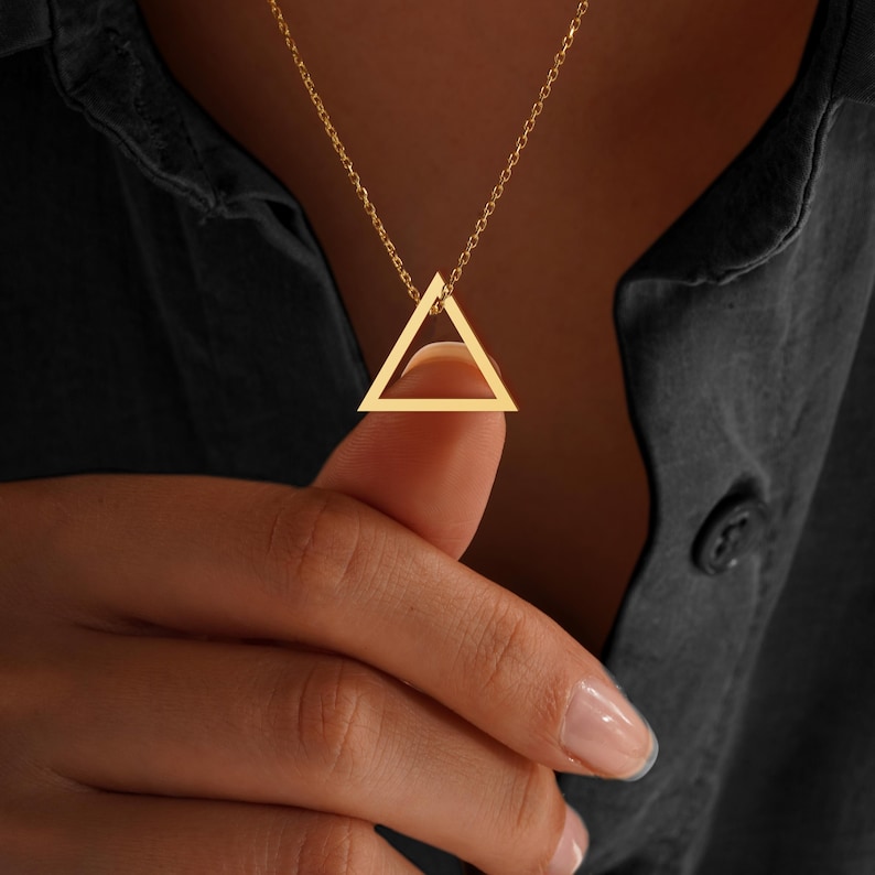 Triangle Necklace, 925 Sterling Silver Triangle Necklace, 14K Gold Triangle Necklace, Minimalist Triangle Necklace, Geometric Pendant image 6