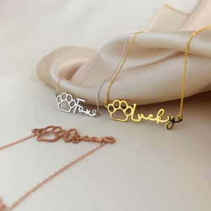 Paw Name Necklace, Pet Personalized Gift, Dog Name Necklace, 925 Sterling Silver Paw Necklace With Name , Pet Memorial Necklace, Pet Print
