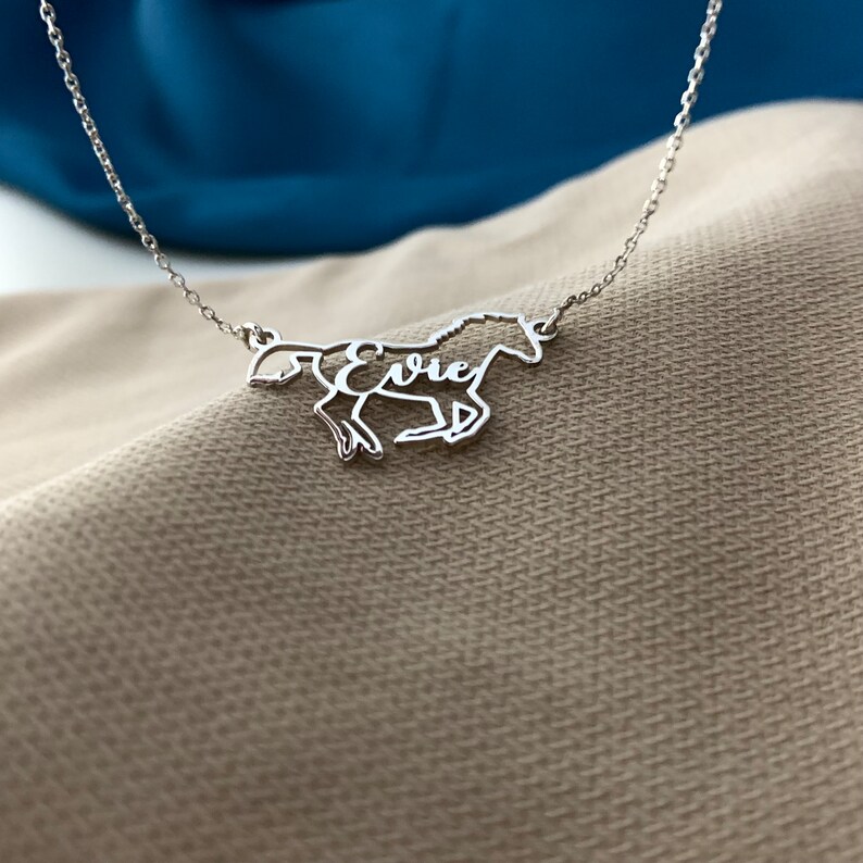 Custom Horse Name Necklace, Sterling Silver Equine Pendant, Horse Memorial Gift bild 8
