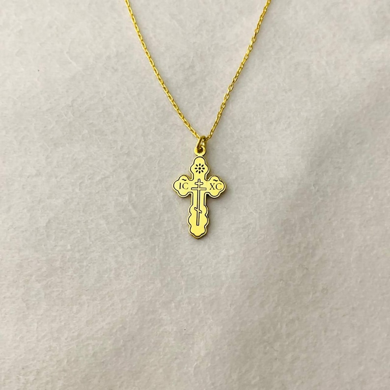 Crucifix Necklace, Cross Necklace, Greek Orthodox Cross, Tiny Greek Gift, Orthodox Charm, Eastern Orthodox, Gold Cross Necklace image 7