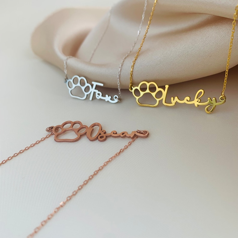Paw Necklace with Name, Personalized Gift, Dog Necklace, Cat Name Necklace, Pet Name Necklace, Birthday Gift For Her, Pet Print, Paw necklace, Minimalist necklace, cat name necklace, necklace for women, pet necklace, pet lover, Memorial Gift