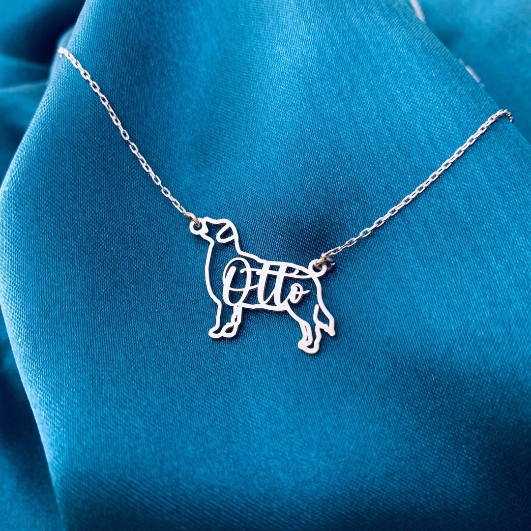 Golden Retriever Dog Silhouette Necklace With Name,animal Pet