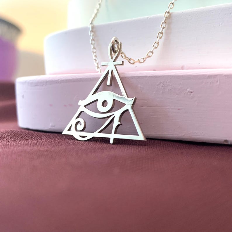 Eye Of Horus Necklace, Ankh Necklace, Egyptian Ankh Necklace, Eye of Ra Pendant, Egyptian Pyramid Necklace, Egypt Necklace, Protection Charm image 3