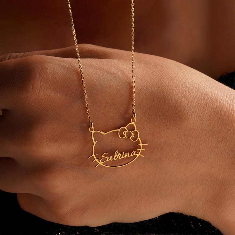 Personalized Kitty Name Necklace, Sterling Silver Dainty Kitty Jewelry afbeelding 2