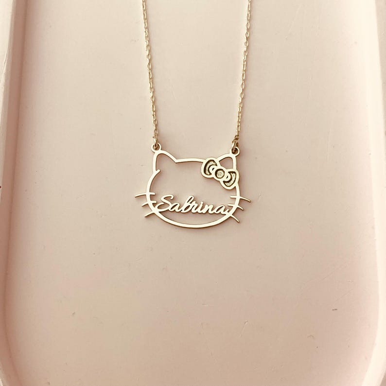 Collar personalizado con nombre de gatito, delicado collar de plata de ley para niña.