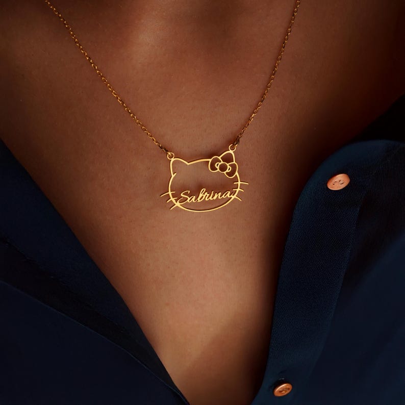 Personalized Kitty Name Necklace, Sterling Silver Dainty Kitty Jewelry afbeelding 3