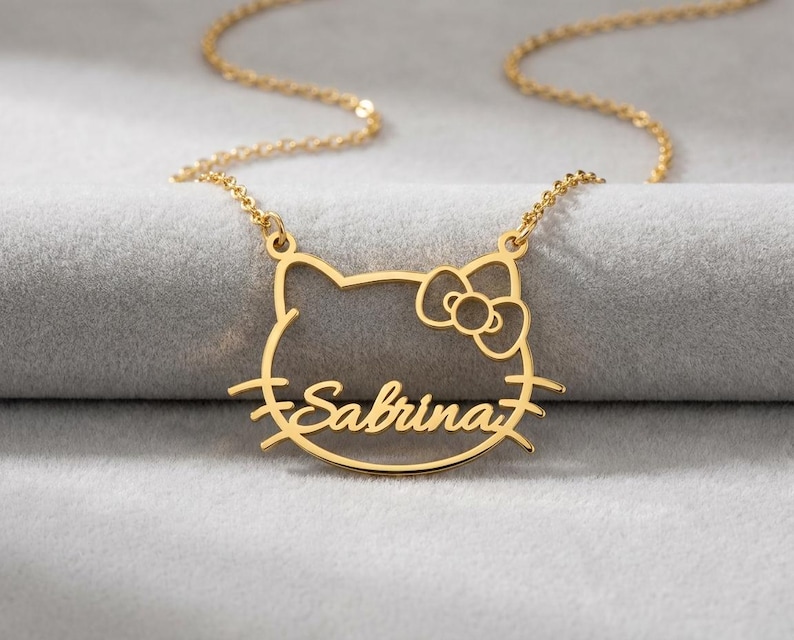 Personalized Kitty Name Necklace, Sterling Silver Dainty Kitty Jewelry afbeelding 4