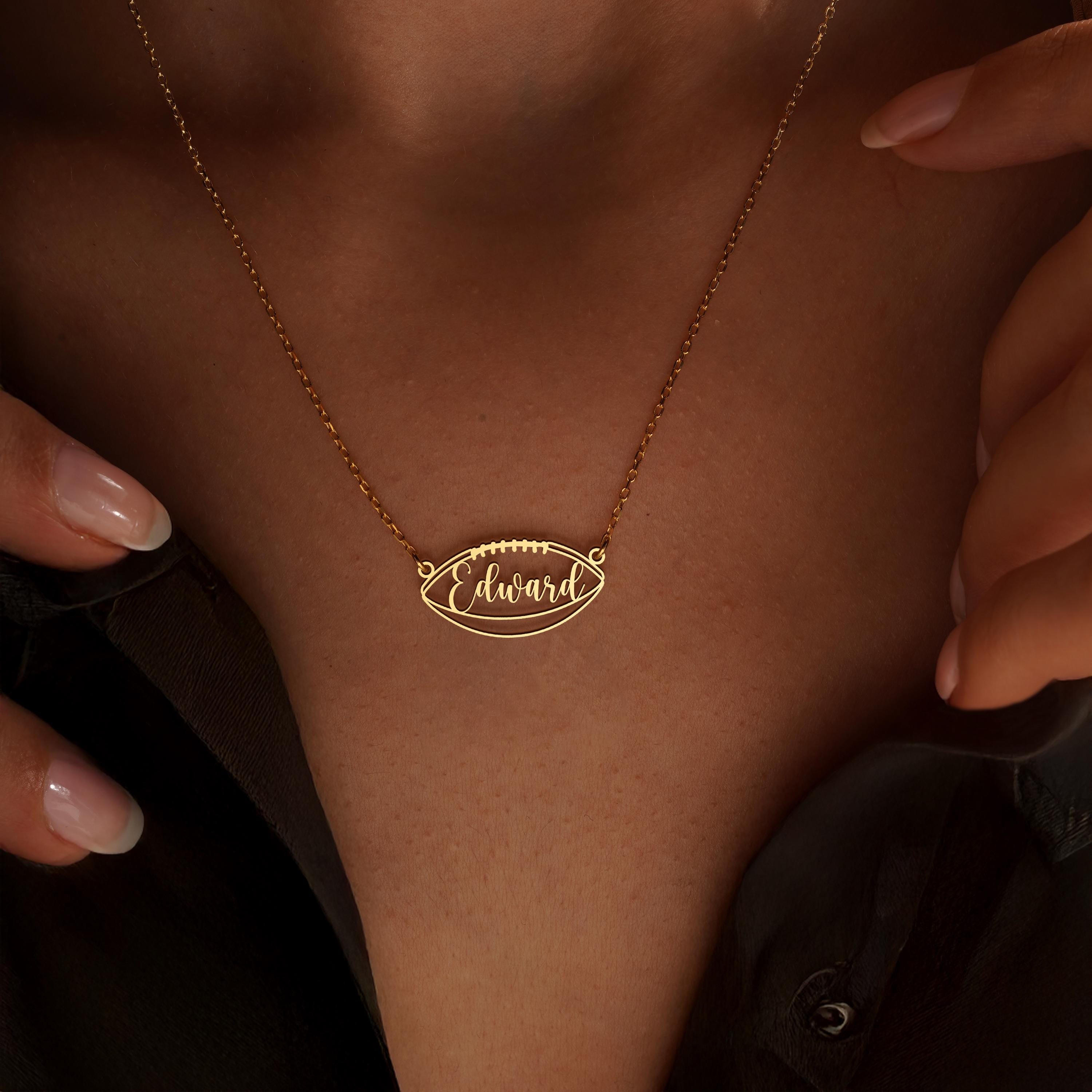 Football Name Necklace, Custom Gold Football Necklace, Personalized Sports Pendant, Unique Gift for Football Fans, Sports Jewelry