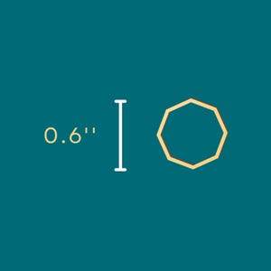 Peut inclure: Une forme octogonale dor&eacute;e, d'environ 1,5 cm de diam&egrave;tre, est affich&eacute;e sur un fond turquoise. Une ligne verticale blanche avec un indicateur de mesure est positionn&eacute;e &agrave; gauche de la forme.