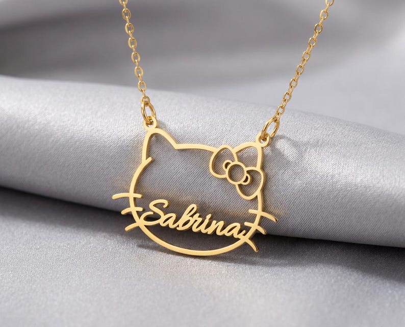 Kitty Name Halskette, süße Kitty Halskette, süße Kitty Katze Name Anhänger, Kitty Gold Halskette, Kitty Schmuck, Kitty Anhänger, Kitty Geschenke für Kinder Bild 3