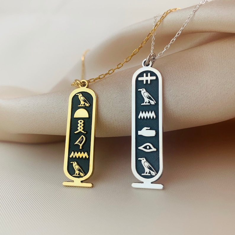 Ancient Egyptian Hieroglyphic Name Necklace 925 Sterling Silver - Cartouche Personalized Necklace - Custom Egypt Name Jewellery