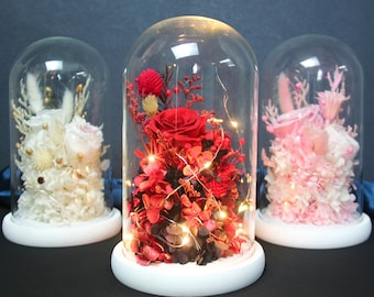 Preserved Roses in a Glass Dome LED Lights | Mother's Day | Birthday Gift | Gifts for Her/Wife/Mom | Home and Corporate Décor