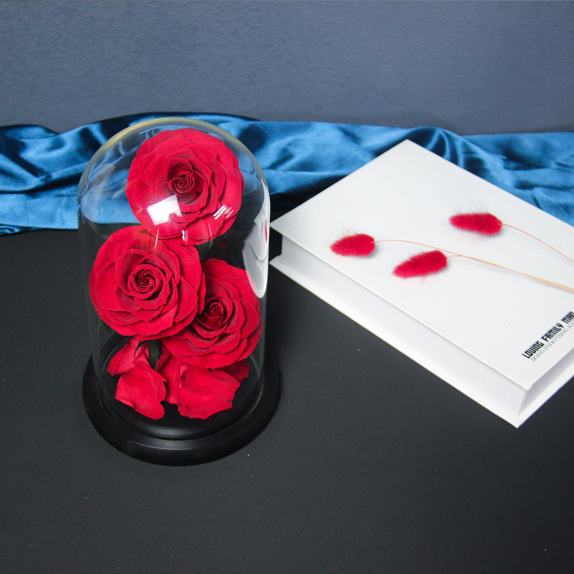 Rose In Glass Three Preserved Real Roses in a Glass Dome | Valentine's Day | Birthday ...