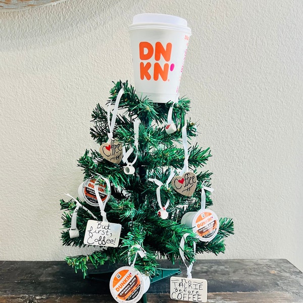 Light Up Dunkin Donut Christmas Tree, Dunkie Junkie Xmas Coffee Bar Decor, Handmade Ornaments, Lighted Christmas Accessories, Gifts for Her