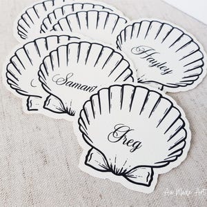 Shell guest place cards by Oxee, watercolor custom place cards