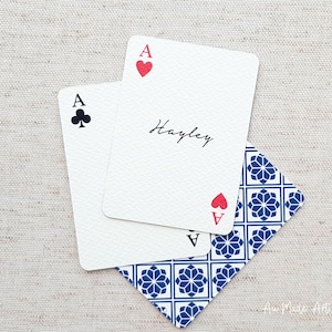 Playing cards guest place cards by Oxee, retro watercolor custom place cards