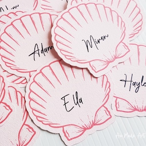 Shell guest place cards by Oxee, watercolor custom place cards