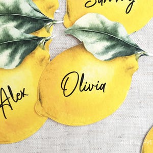 Lemon guest place cards by Oxee, watercolour lemon custom place cards