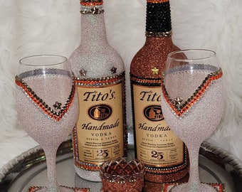 Ringo, Spice, Snowflake and Midnight --Blinged Out Tito&#39;s  Vodka Bottle Sets