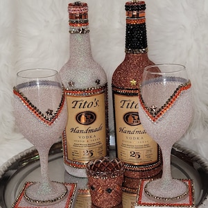 Ringo, Spice, Snowflake and Midnight --Blinged Out Tito&#39;s  Vodka Bottle Sets