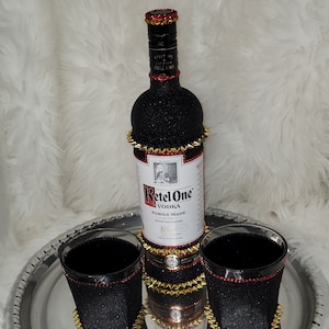 The Russian--Blinged Out and Studded, Gold 1L Ketel One Bottle Set